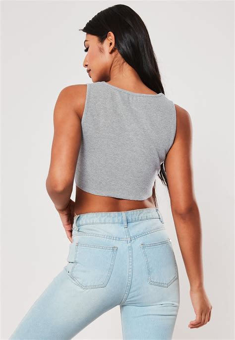 gray ribbed cropped tank top missguided