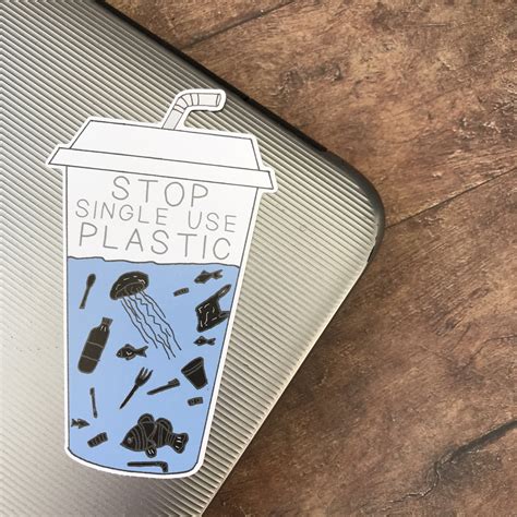 eco friendly stop single  plastic sticker plastic pollution sea