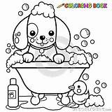 Coloring Bath Dog Vector Pages Taking Bubble Tub Towel Time Kids Outline Printable Color Illustration sketch template