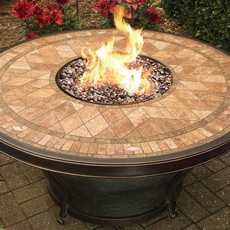 Tahoe Fire Pit Table With Mosaic Pattern Porcelain Tiled Top And