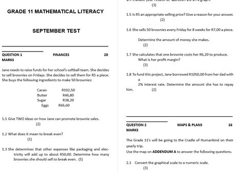 Grade 11 Mathematical Literacy September Exam And Memo – 2023 2