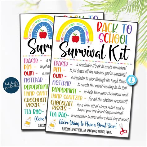 school survival kit printable gift tag teacher gift