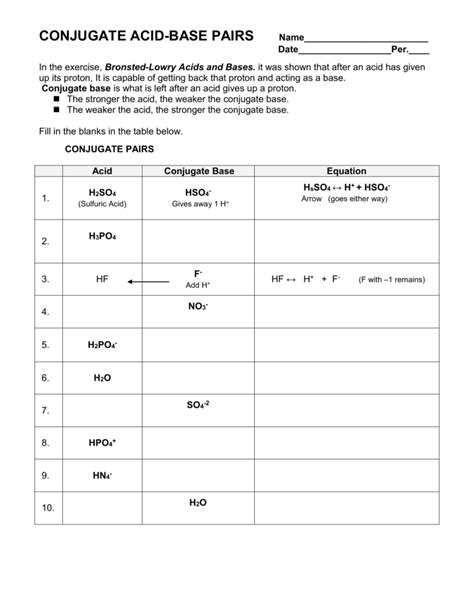 conjugate acid base pairs worksheet worksheets decoomo