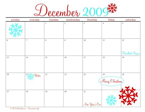 december printable monthly calendar