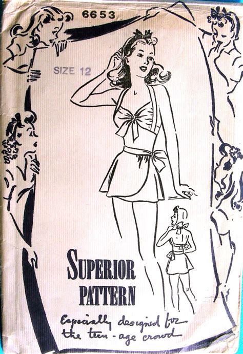 bathing suit pattern vintage superior pattern 6653 two piece