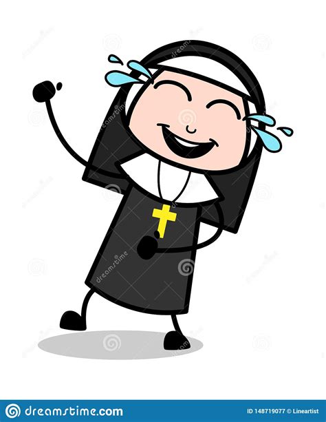 Laughing On Joke Cartoon Nun Lady Vector Illustration