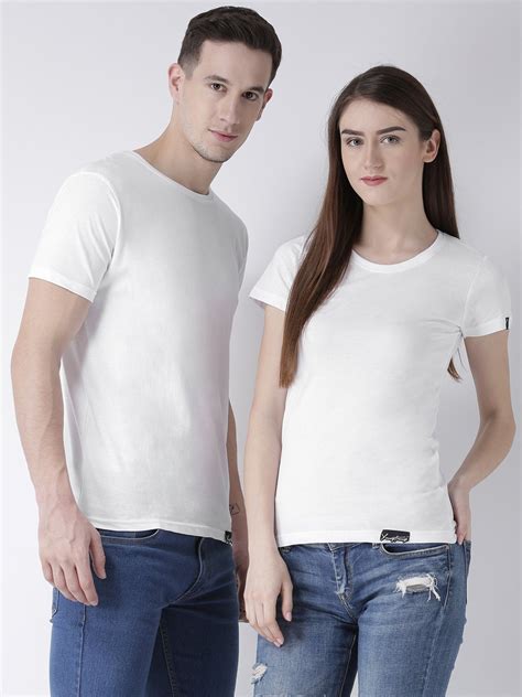 duo couple bio wash cotton white color half sleeve couple plain t