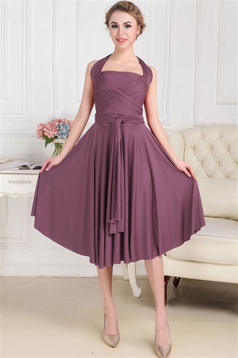 Pearly Purple Short Infinity Dress Long Sleeve Bridesmaid