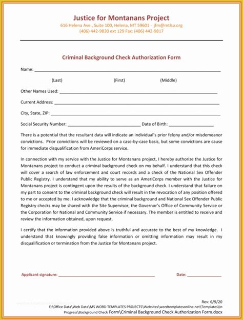 Credit Check Authorization Form Template Free Of Background Check