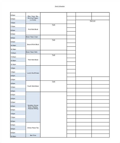 sample schedule templates
