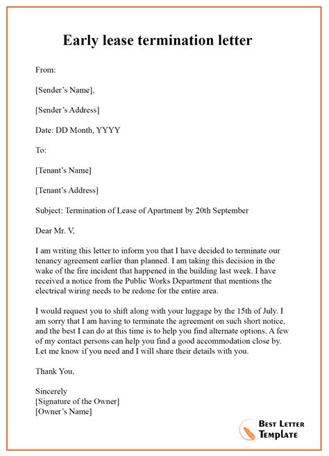 sample letter  terminate lease due  domestic violence