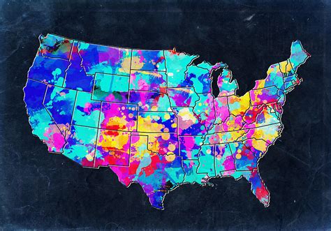 united states colorful map  painting  bekim  fine art america