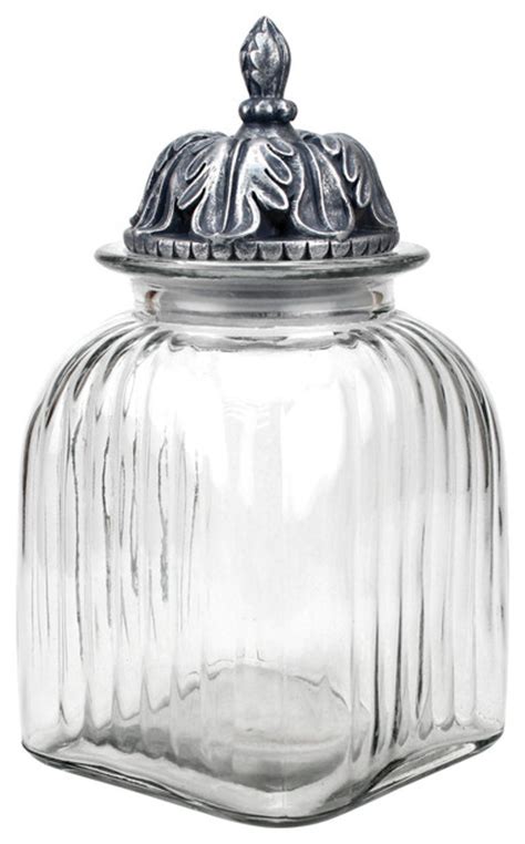 Fluted Glass Canister With Decorative Lid Traditional