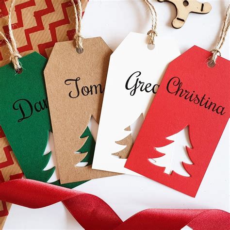 tags  christmas trees   hanging  red  green