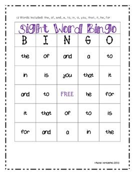 sight word bingo freebie    busy teachers pay teachers