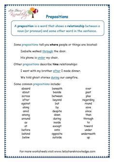 preposition worksheets  answer key   grade preposition