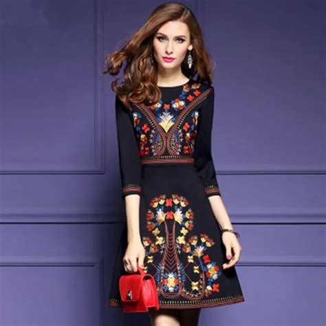 Mexican Embroidered Dress Woman Black Mexican Dress Boho Chic Dresses