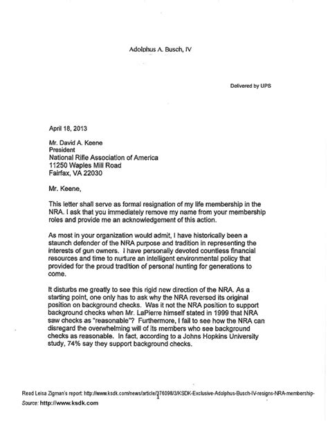 heres  anheuser busch beer heirs letter  resignation   nra