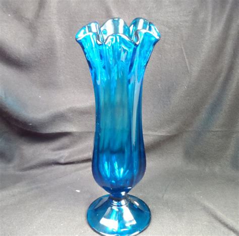 Blue Glass Vase Vintage Westmoreland Blue Glass Footed Swung Etsy
