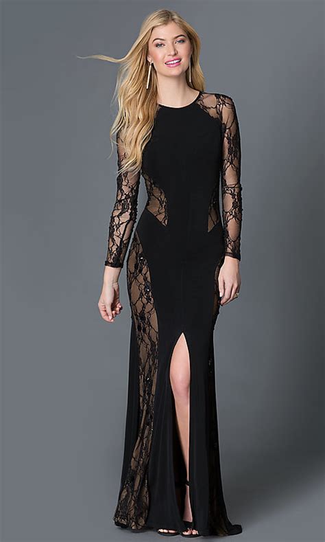 black lace illusion long sleeve dress promgirl