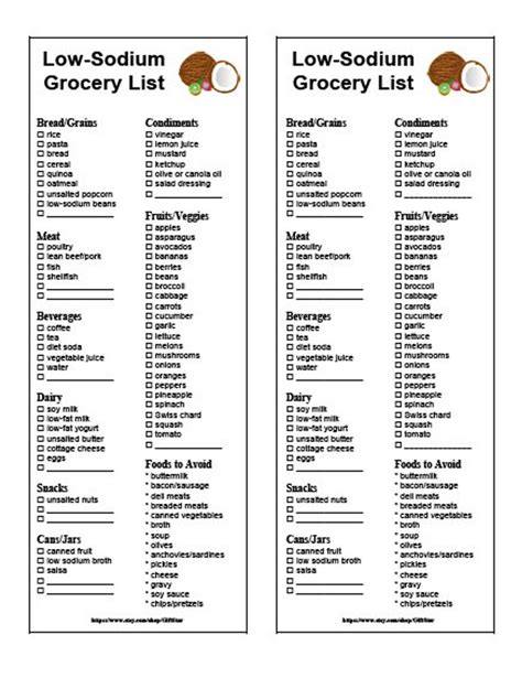 sodium grocery list printable instant  etsy heart