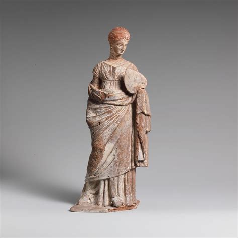 terracotta statuette of a woman greek boeotian hellenistic the met