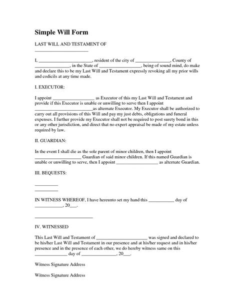 simple  template simple  form   testament form