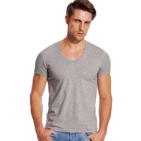 deep v neck t shirt for men slim fit low cut wide collar top tees male