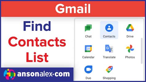 find  contacts list  gmail youtube