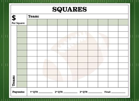 printable super bowl squares template numbered fillable form