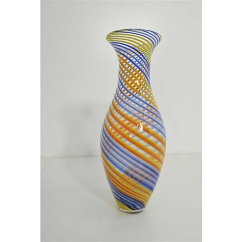 Murano Art Glass Blue And Orange Vase Chairish