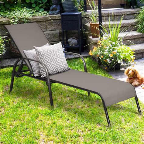 costway outdoor patio lounge chair chaise fabric adjustable reclining