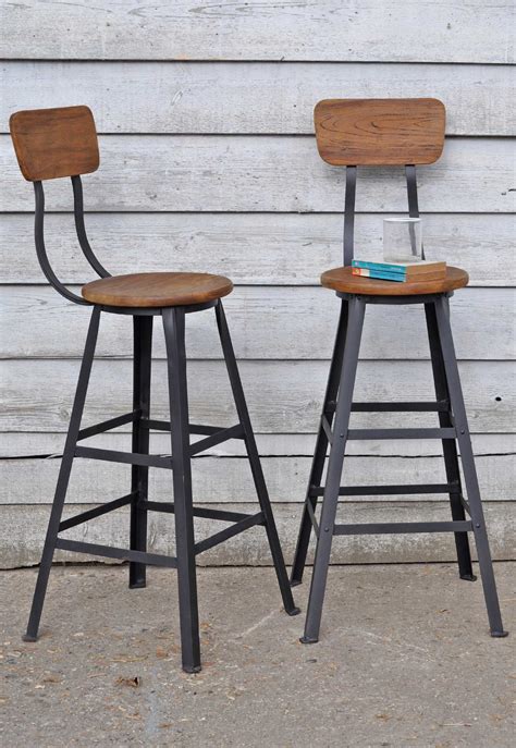 industrial bar stool  wooden seat home barn vintage