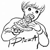 Pizza Eating Boy Drawing Illustration Vector Hand Sketch Stock Preview sketch template