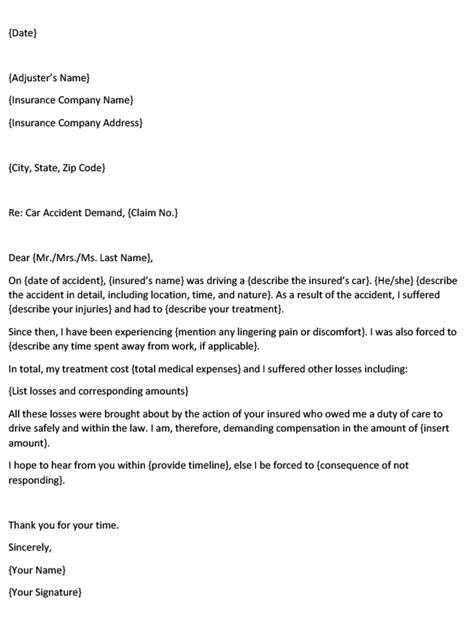 car accident demand letter template sample