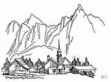 Coloring Mountains Pages Village Comments Printable sketch template