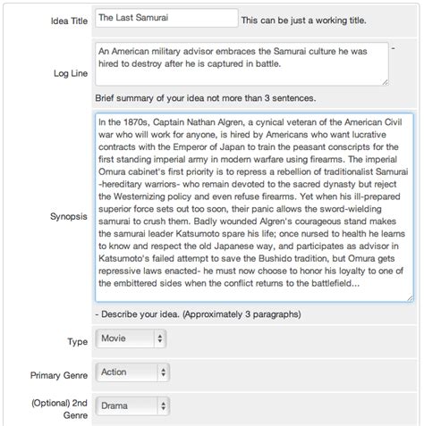 sample   tv show pitch form moviepitchercom sell