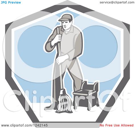 Clipart Of A Retro Male Custodian Janitor In A Shield