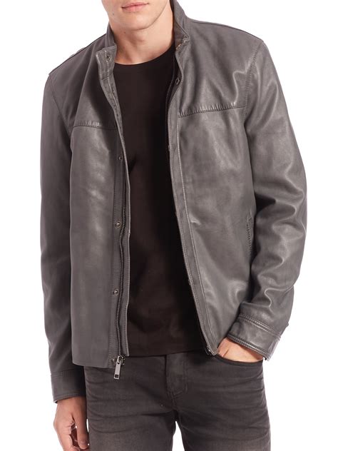 saks  avenue modern leather jacket  gray  men lyst
