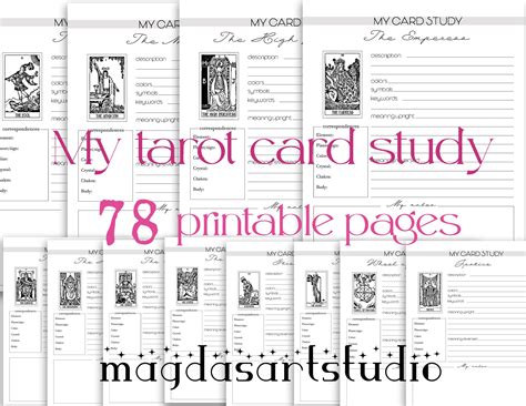 tarot journal tarot card study sheets printable pages  sheets