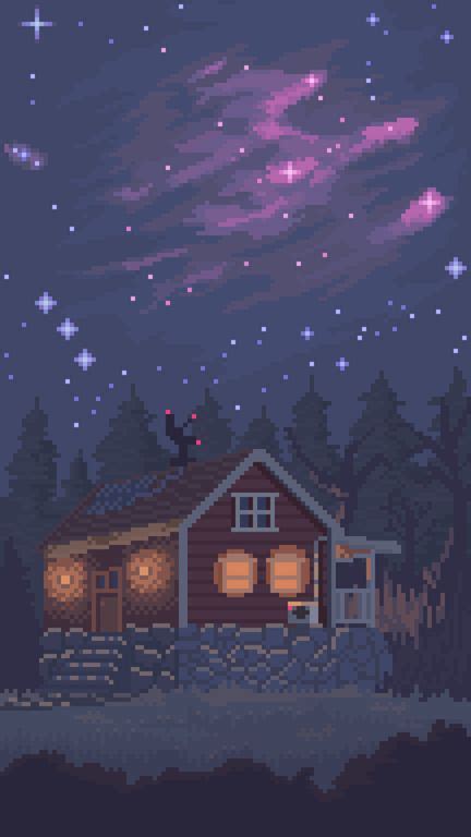 oc  night sky pixelart pixel art landscape cool