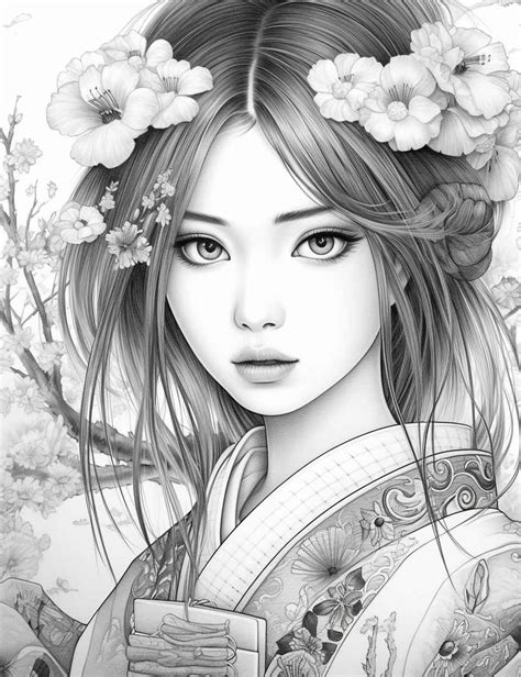 Midjourney Prompt Japanese Kimono Girl Coloring Page Prompt Library