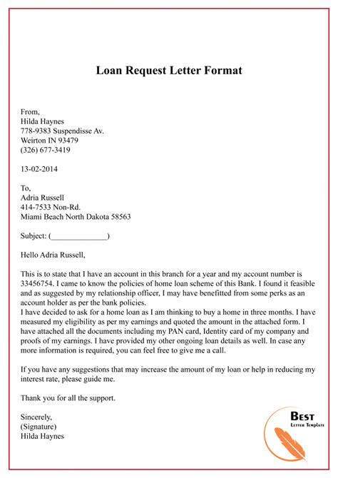 loan application letter to bank letter