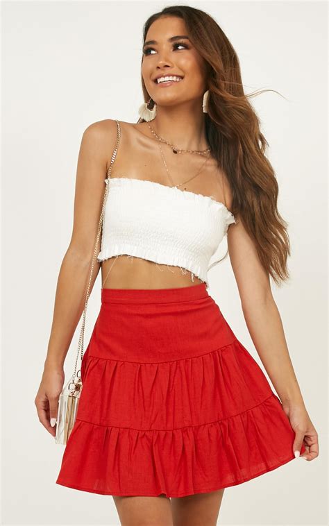 summer ready skirt  red linen  showpo mini skirts casual summer outfits  women