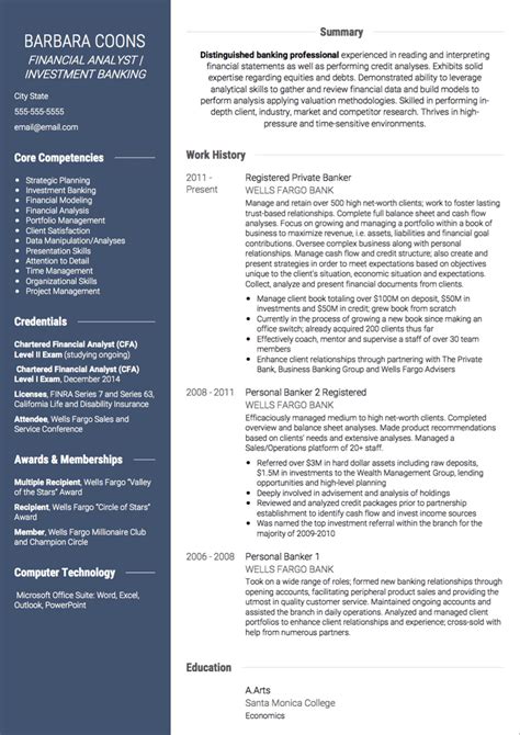 investment banking cv examples templates visualcv