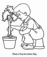 Coloring Plant Pages Arbor Boy Tree Plants Colouring Watering Seedling Planting Holiday Care Trees Ecology Printable Girl Print sketch template