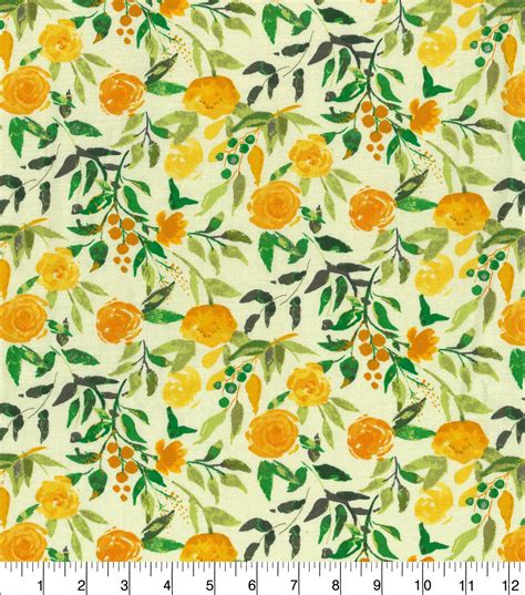 keepsake calico cotton fabric watercolor flowers orange joann