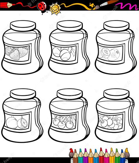 jams  jars set cartoon coloring book premium vector