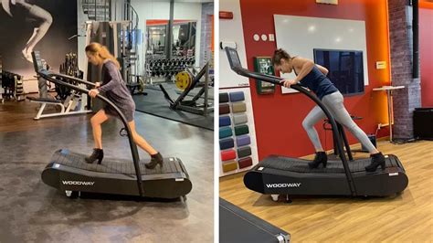 woman runs  treadmill  high heels youtube