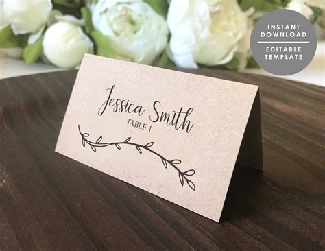 rustic place card template kraft place card guest  etsy
